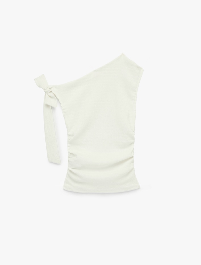  Slim Fit Asimetrik Yaka Kolsuz Bürümcük Bluz