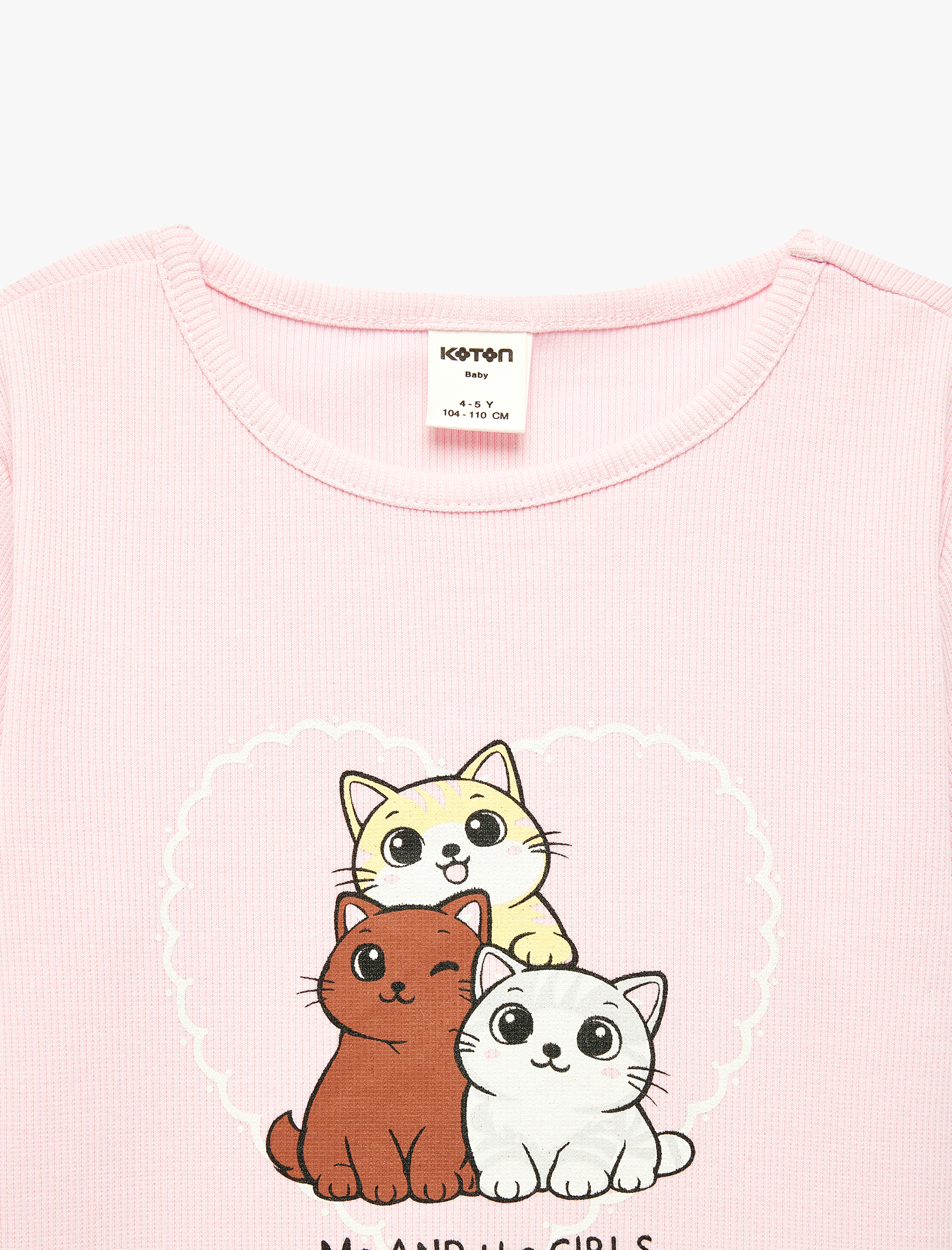  Kız Bebek Kedi Baskılı Kısa Kollu Bisiklet Yaka Pamuklu Tişört