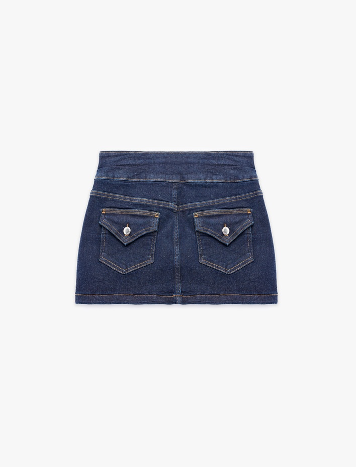  Cep Detaylı Rahat Kalıp Denim Mini Etek
