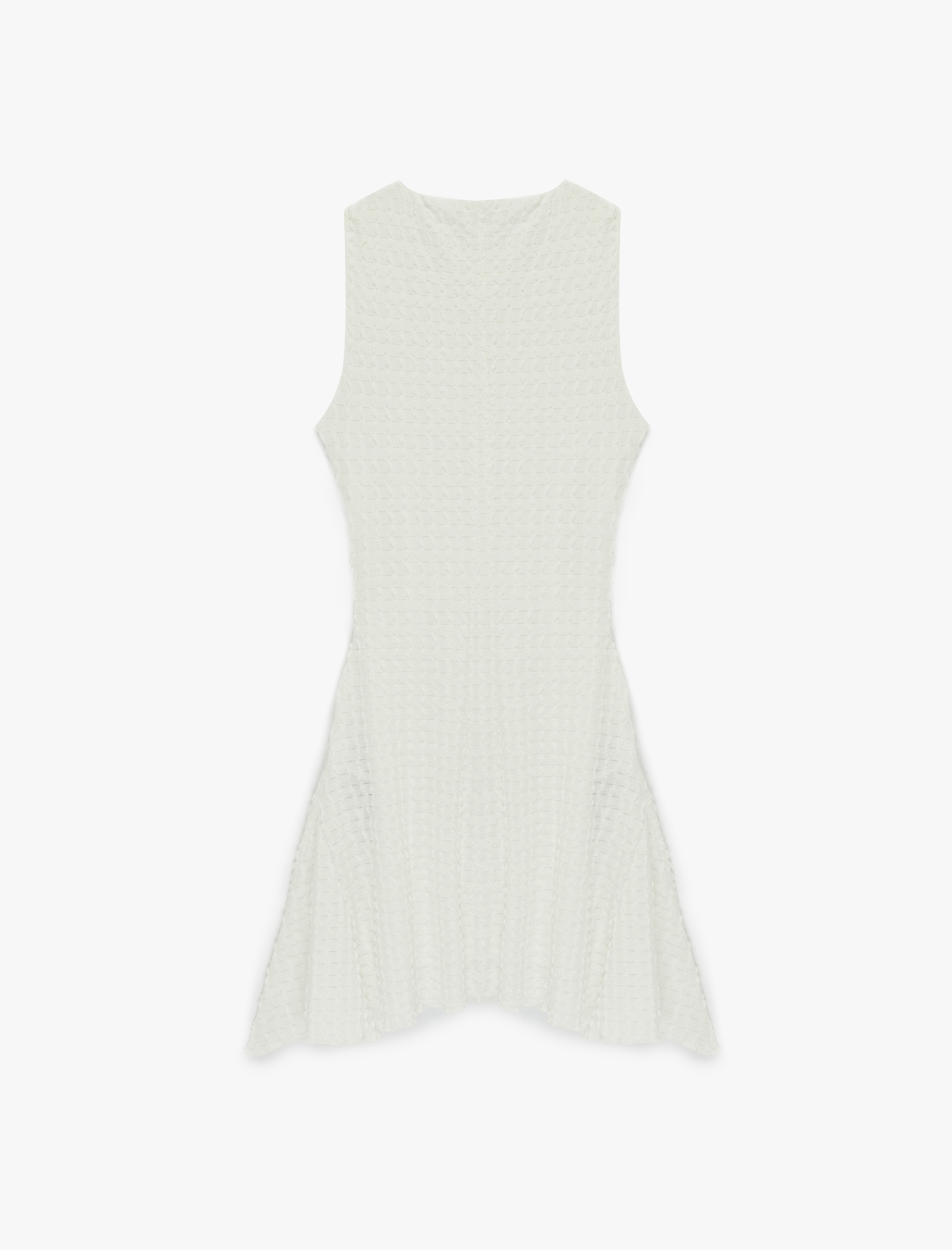   Bürümcük Kumaş Slim Fit Drapeli Asimetrik Kesim Bisiklet Yaka Kolsuz Mini Elbise