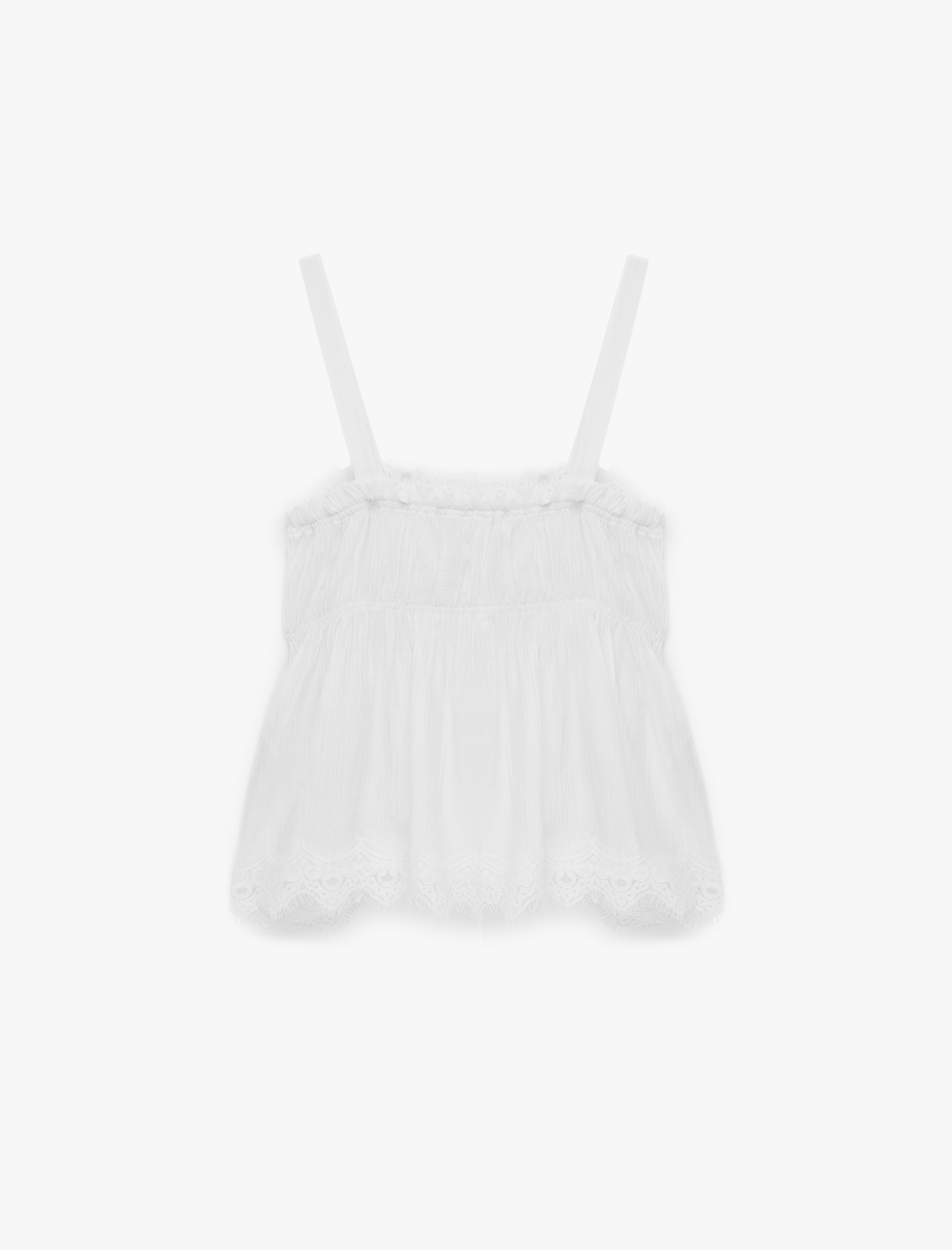   Gipeli Dantel Detaylı İnce Askılı Dokulu Bluz