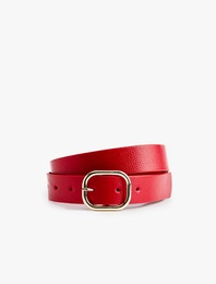 Deri Görünümlü Kare Tokalı Kemer