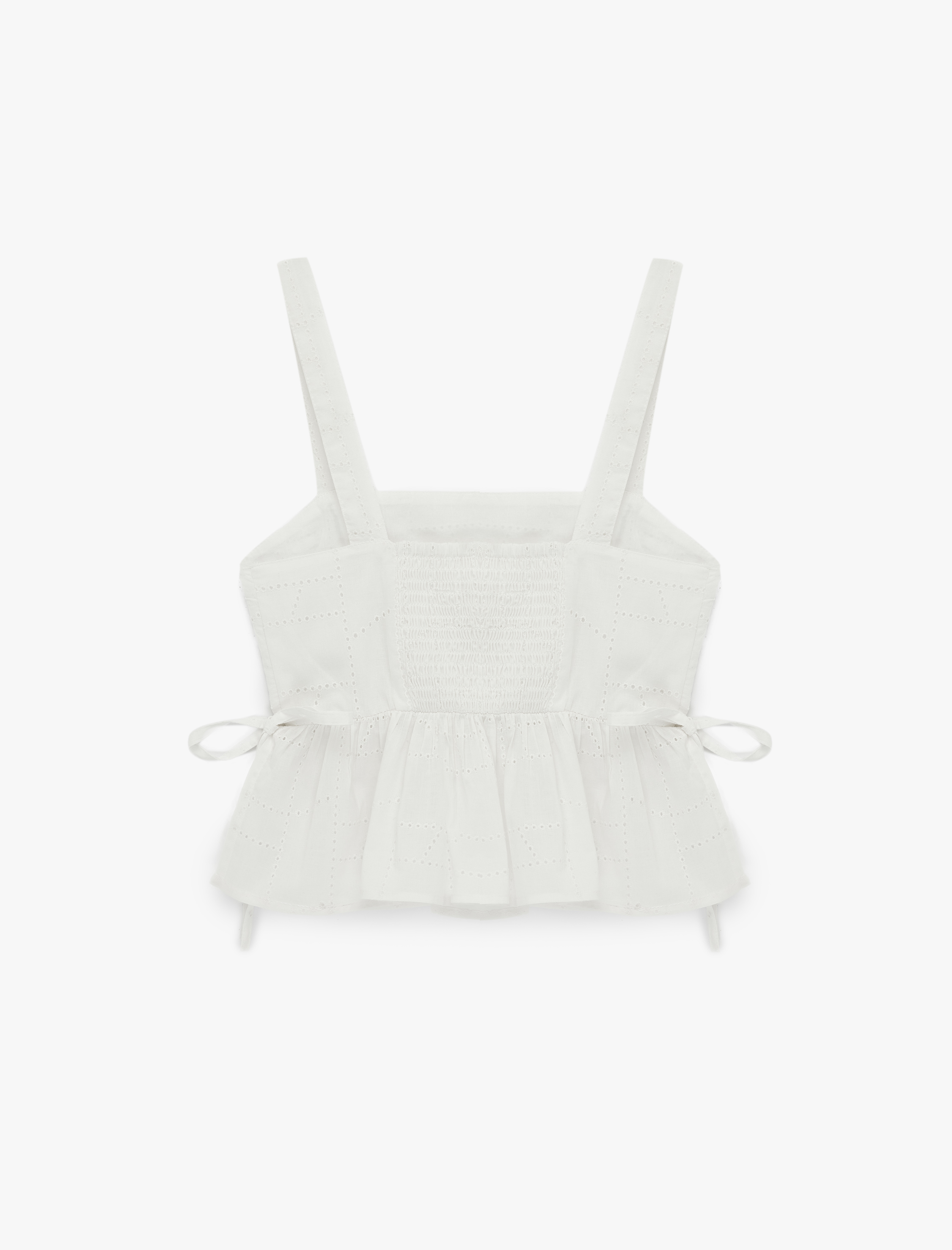   Pamuklu Kare Yaka Brodeli Askılı Crop Bluz