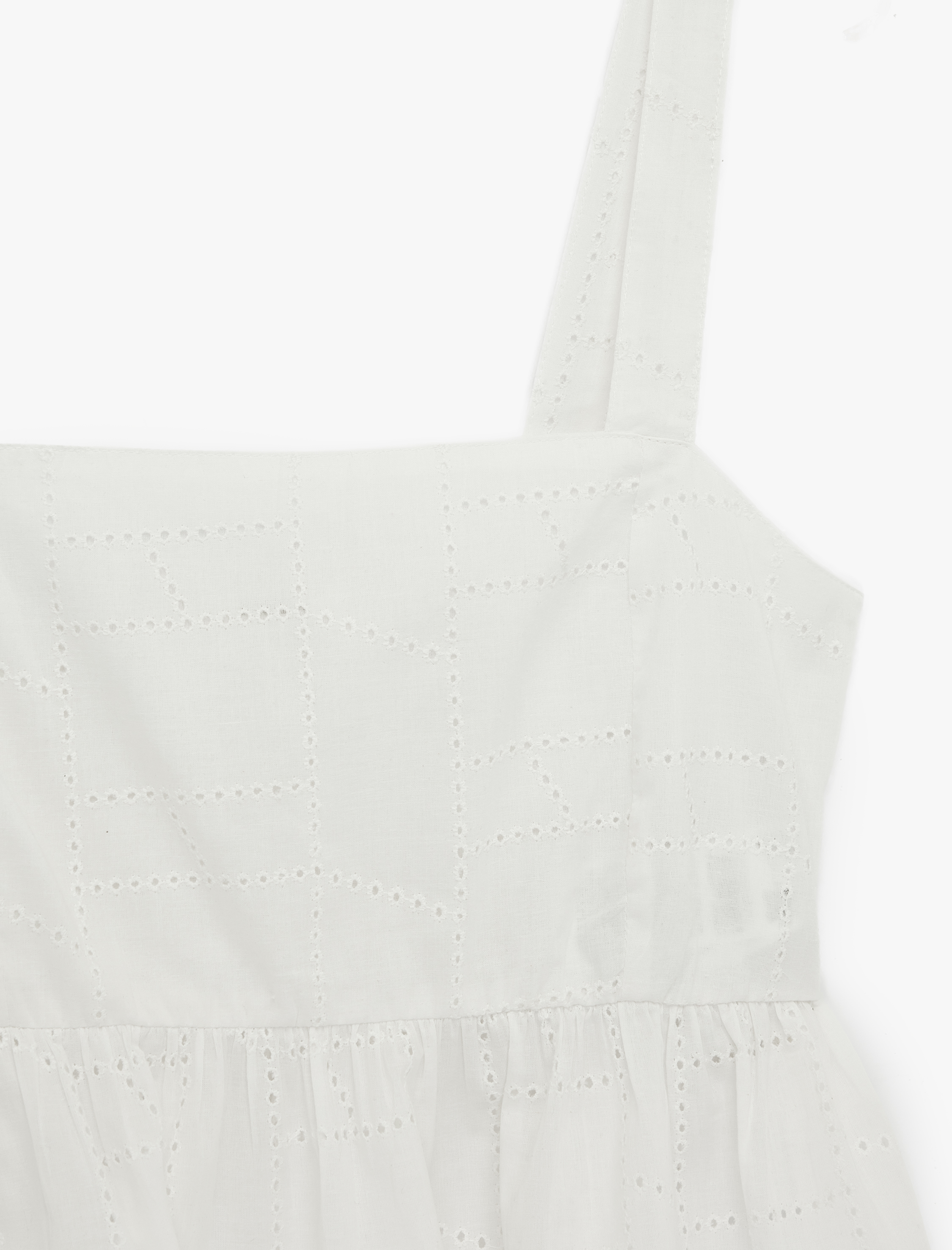   Pamuklu Kare Yaka Brodeli Askılı Crop Bluz