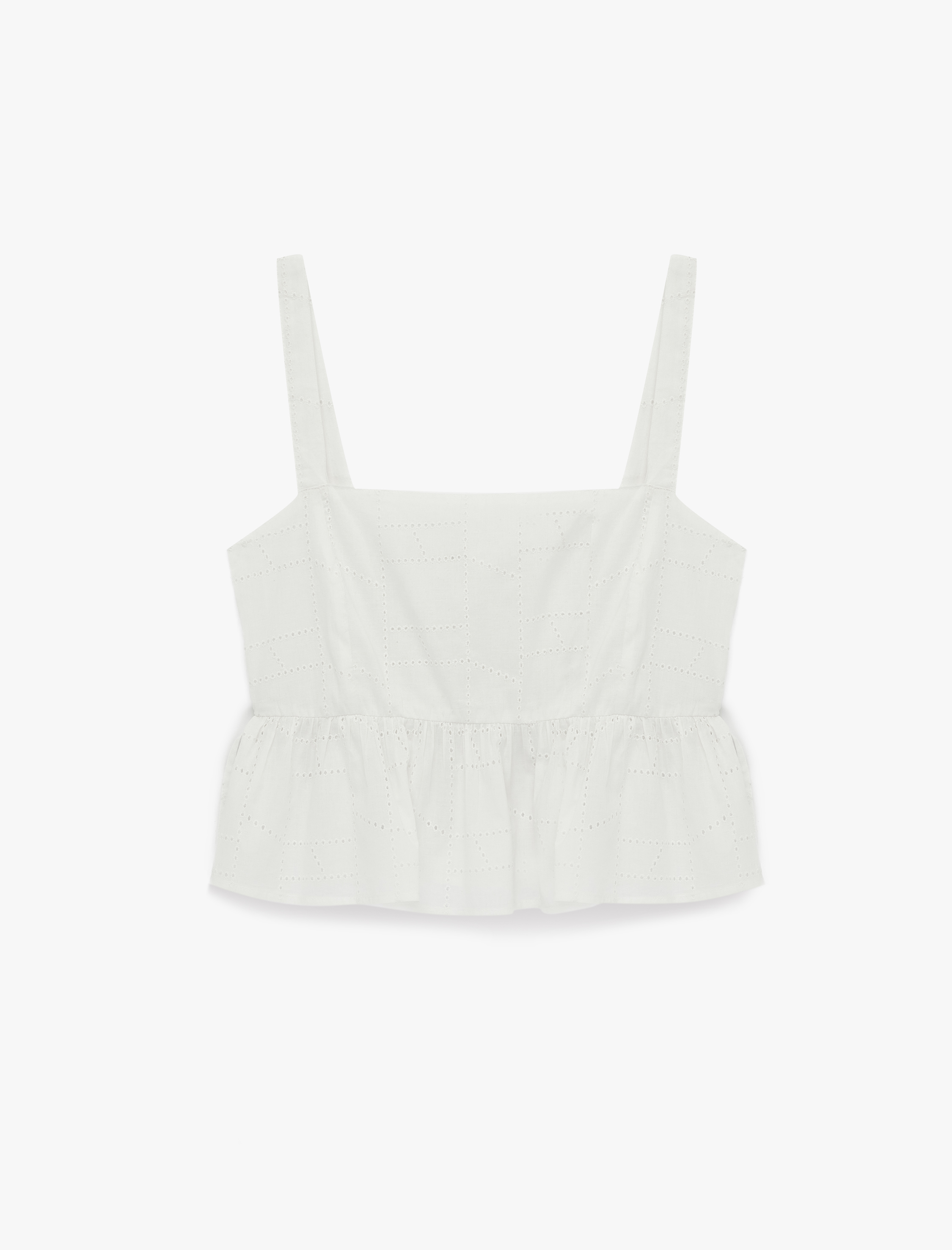   Pamuklu Kare Yaka Brodeli Askılı Crop Bluz