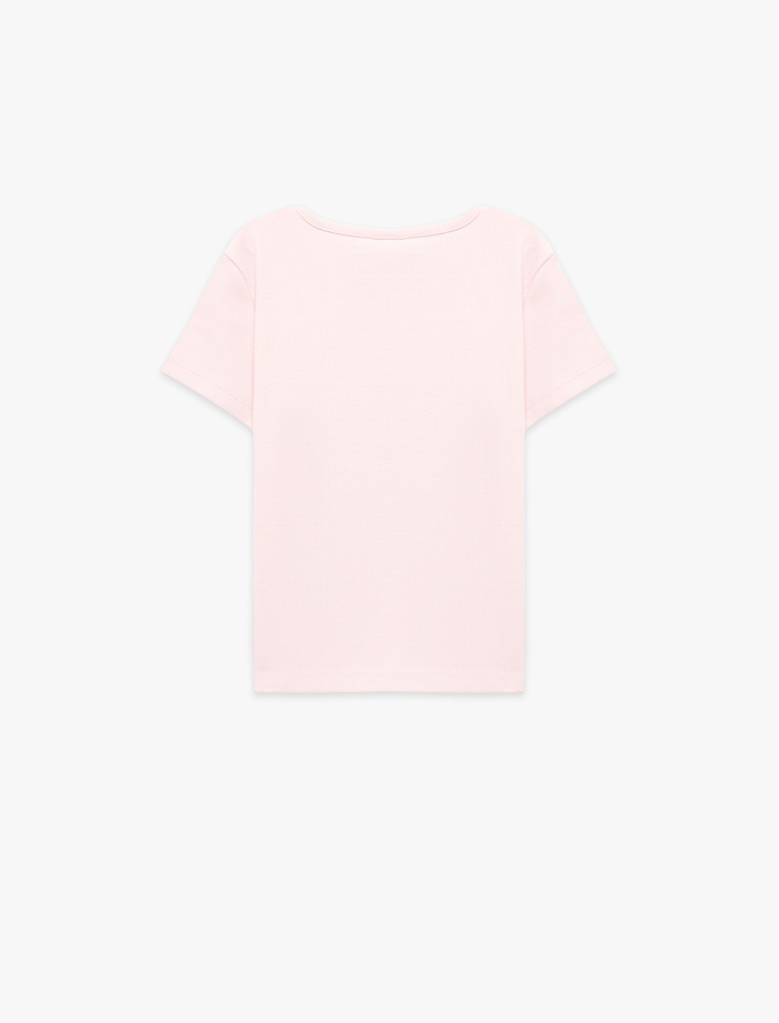 Kız Bebek Pamuklu Ayıcık Baskılı Kısa Kollu Bisiklet Yaka Kaşkorse Tişört