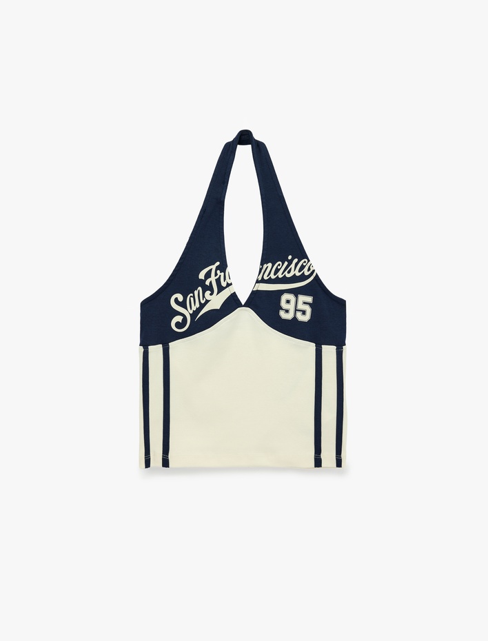  Slim Fit Baskılı Kolsuz Halter Yaka Atlet