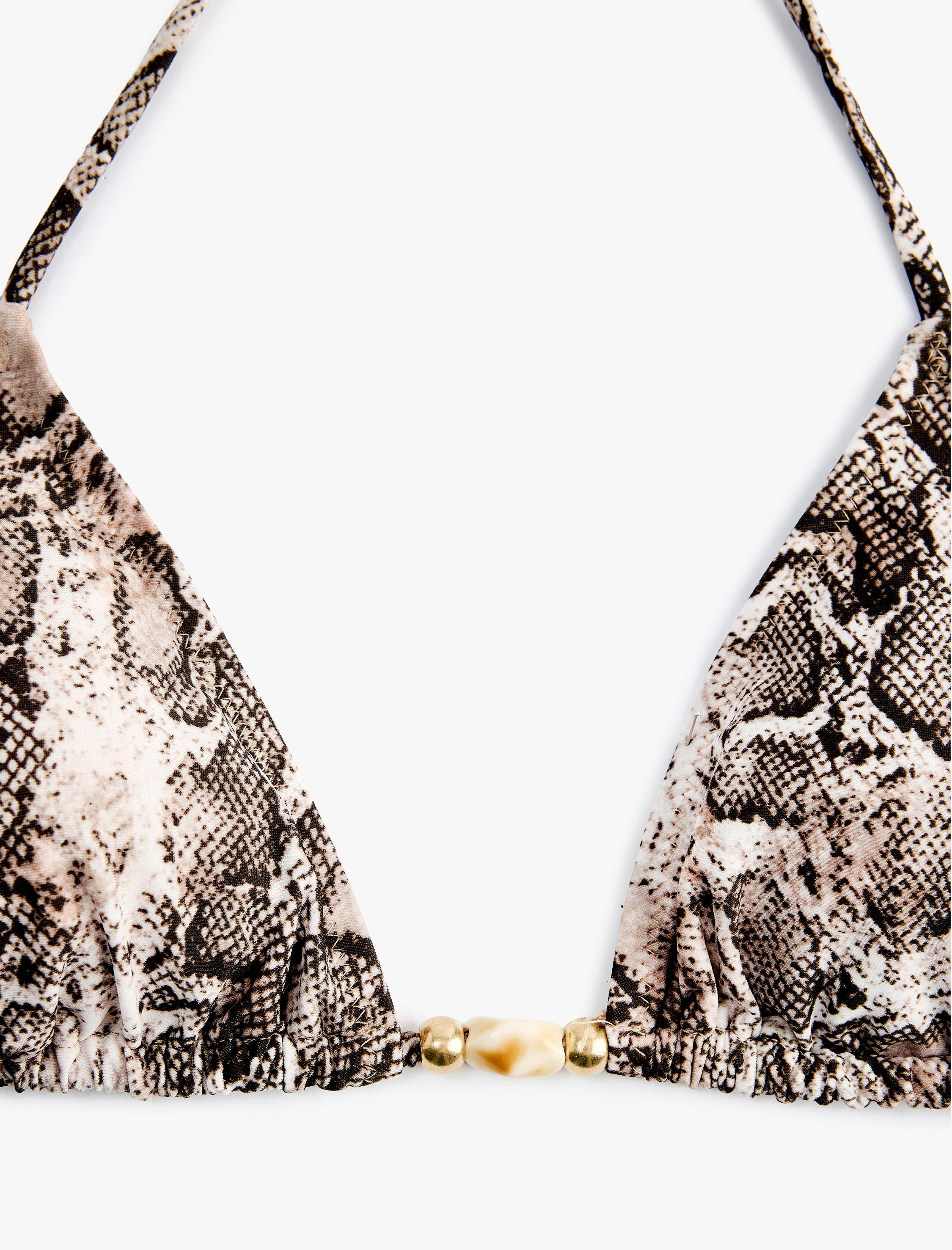   Aksesuar Detaylı Yılan Derisi Baskılı Üçgen Bikini Üstü