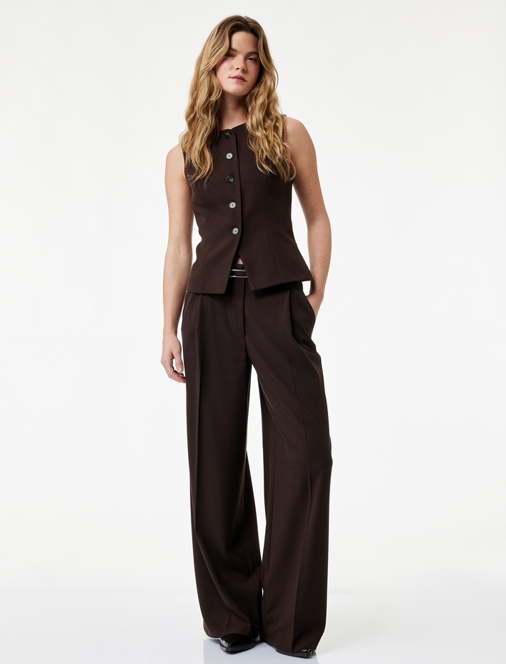  Bisiklet Yaka Düğmeli Slim Fit Blazer Yelek