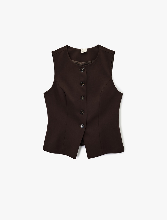  Bisiklet Yaka Düğmeli Slim Fit Blazer Yelek