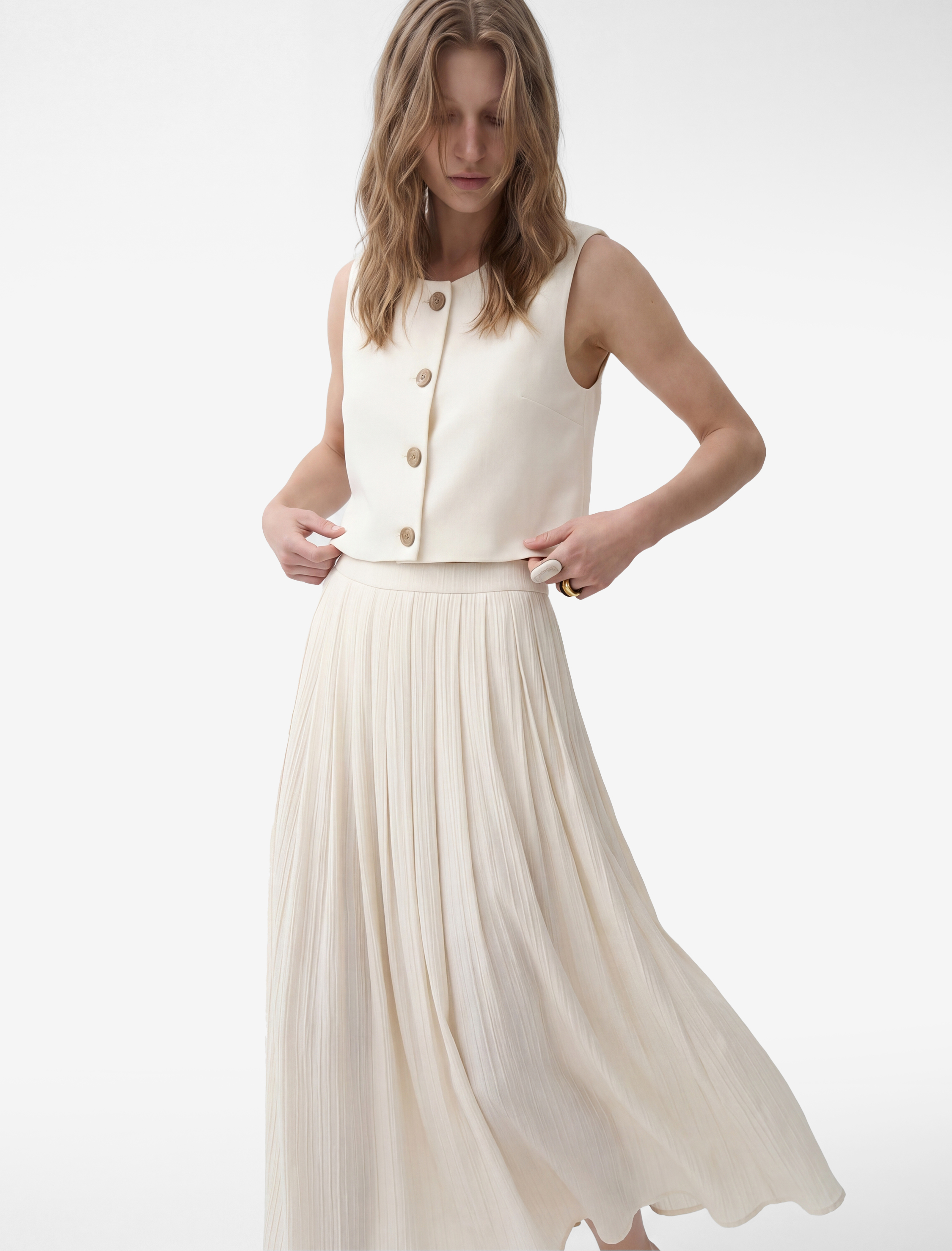   Keten Karışımlı Bisiklet Yaka Düğmeli Crop Yelek