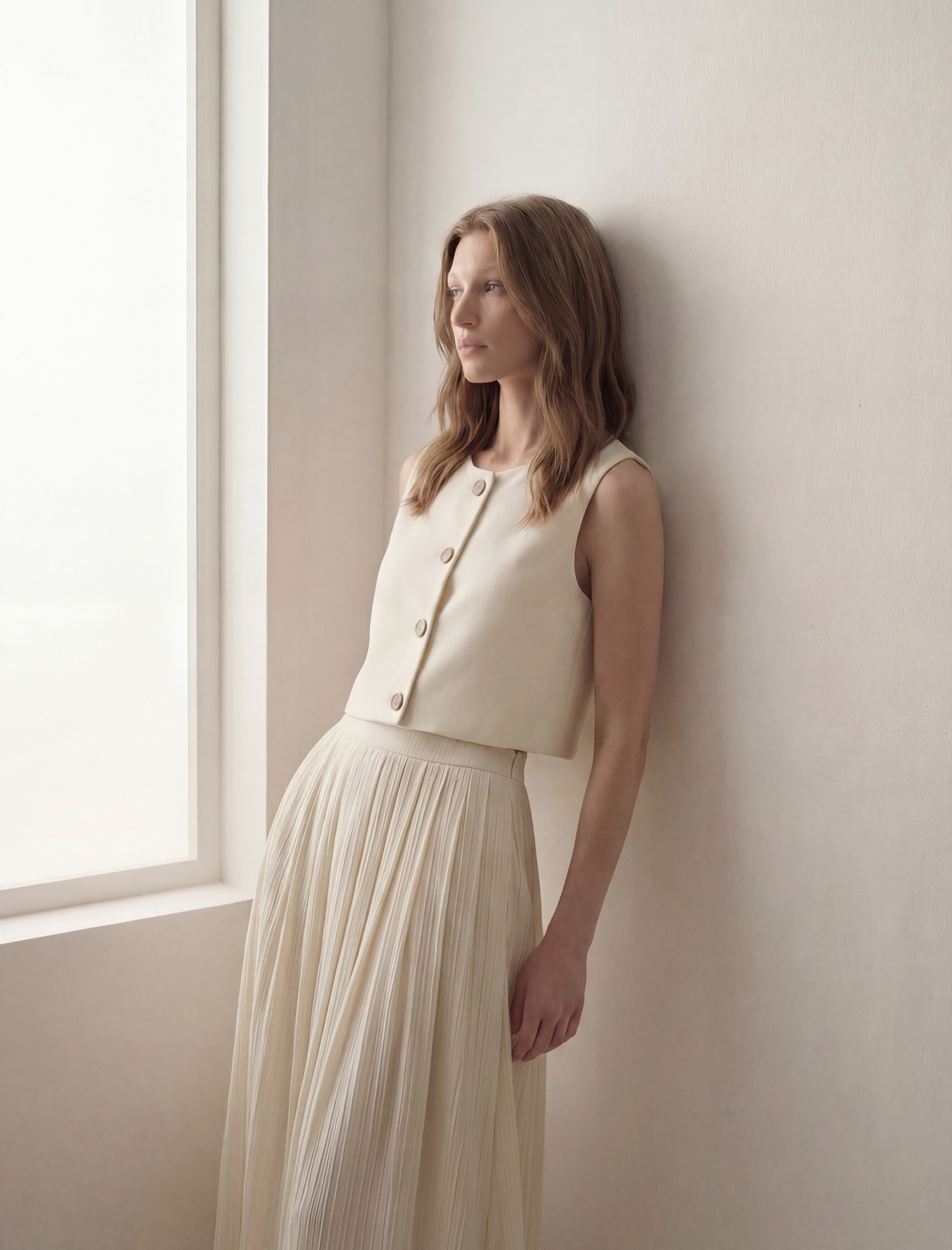   Keten Karışımlı Bisiklet Yaka Düğmeli Crop Yelek