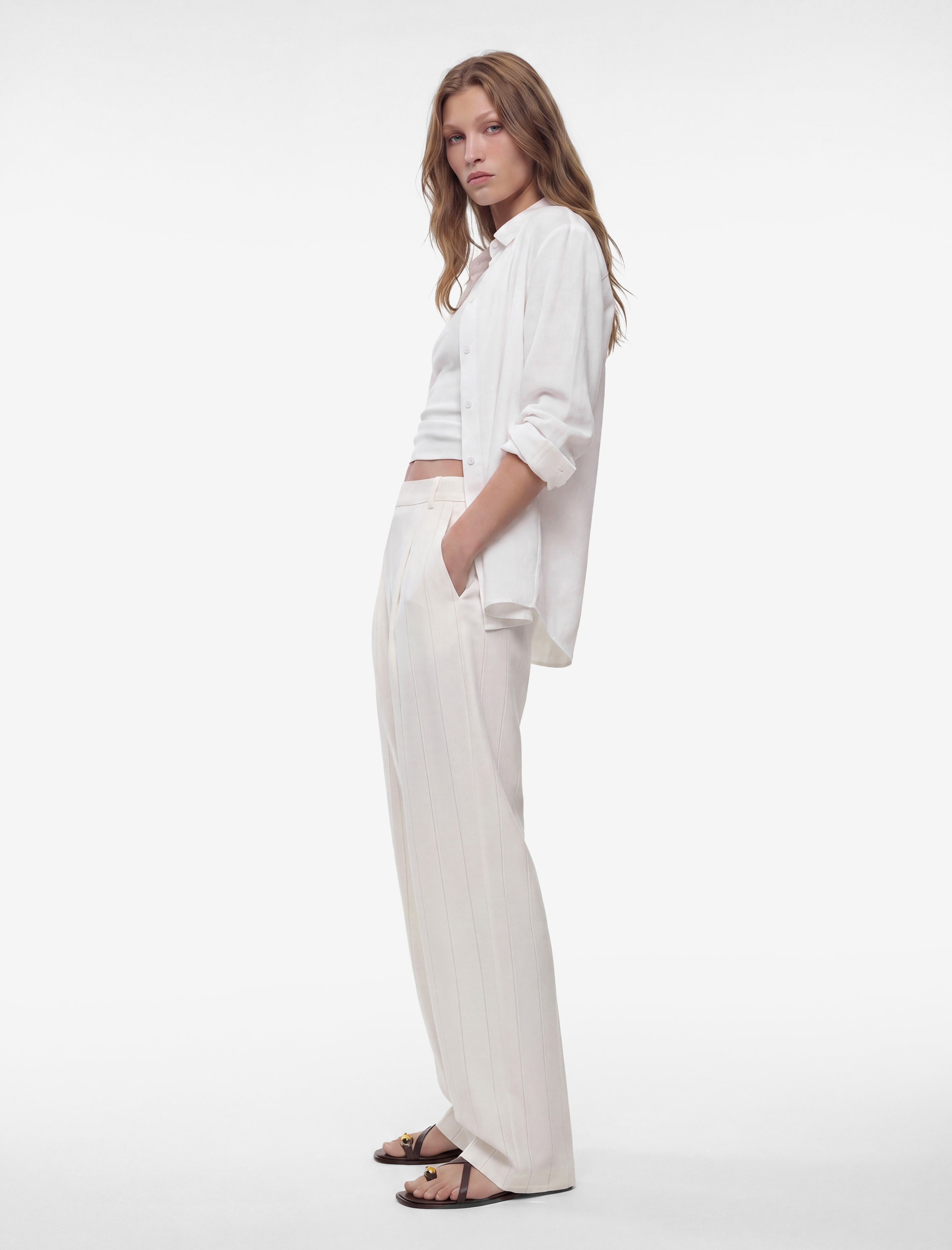   Keten Karışımlı Straight Fit Uzun Düz Geniş Paça Pantolon