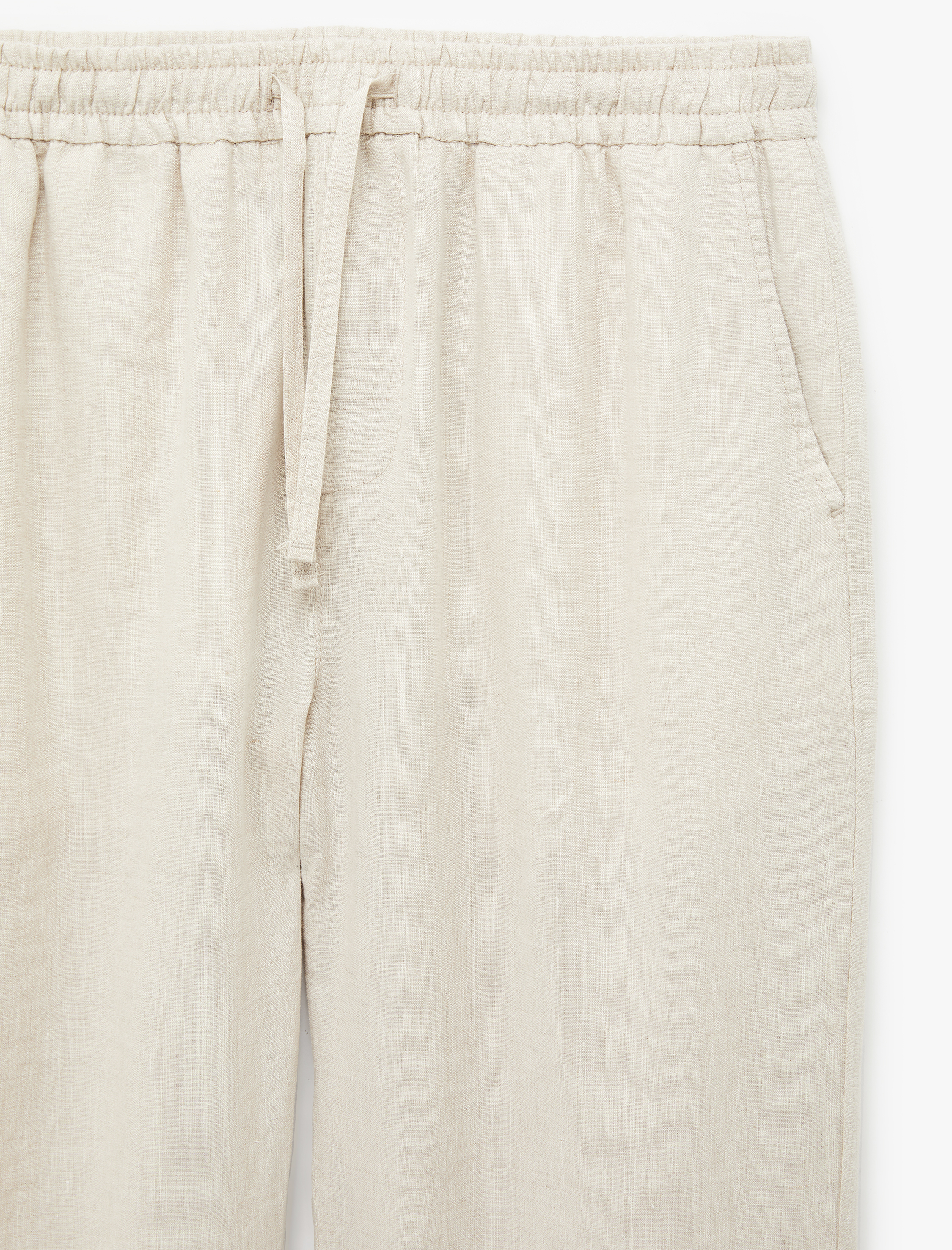   Regular Fit Cepli Beli Bağcıklı Keten Pantolon