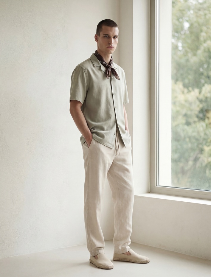  Regular Fit Cepli Beli Bağcıklı Keten Pantolon