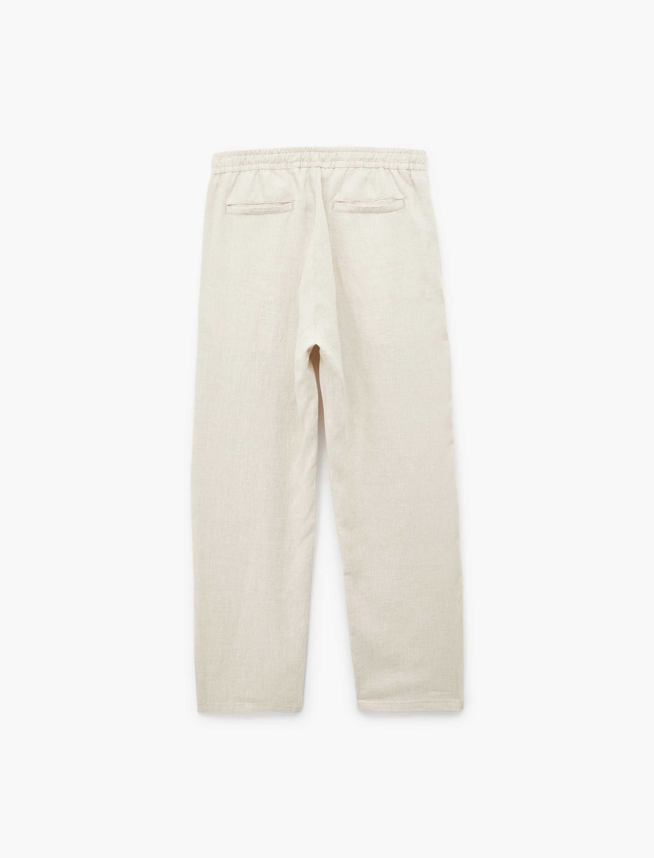   Regular Fit Cepli Beli Bağcıklı Keten Pantolon