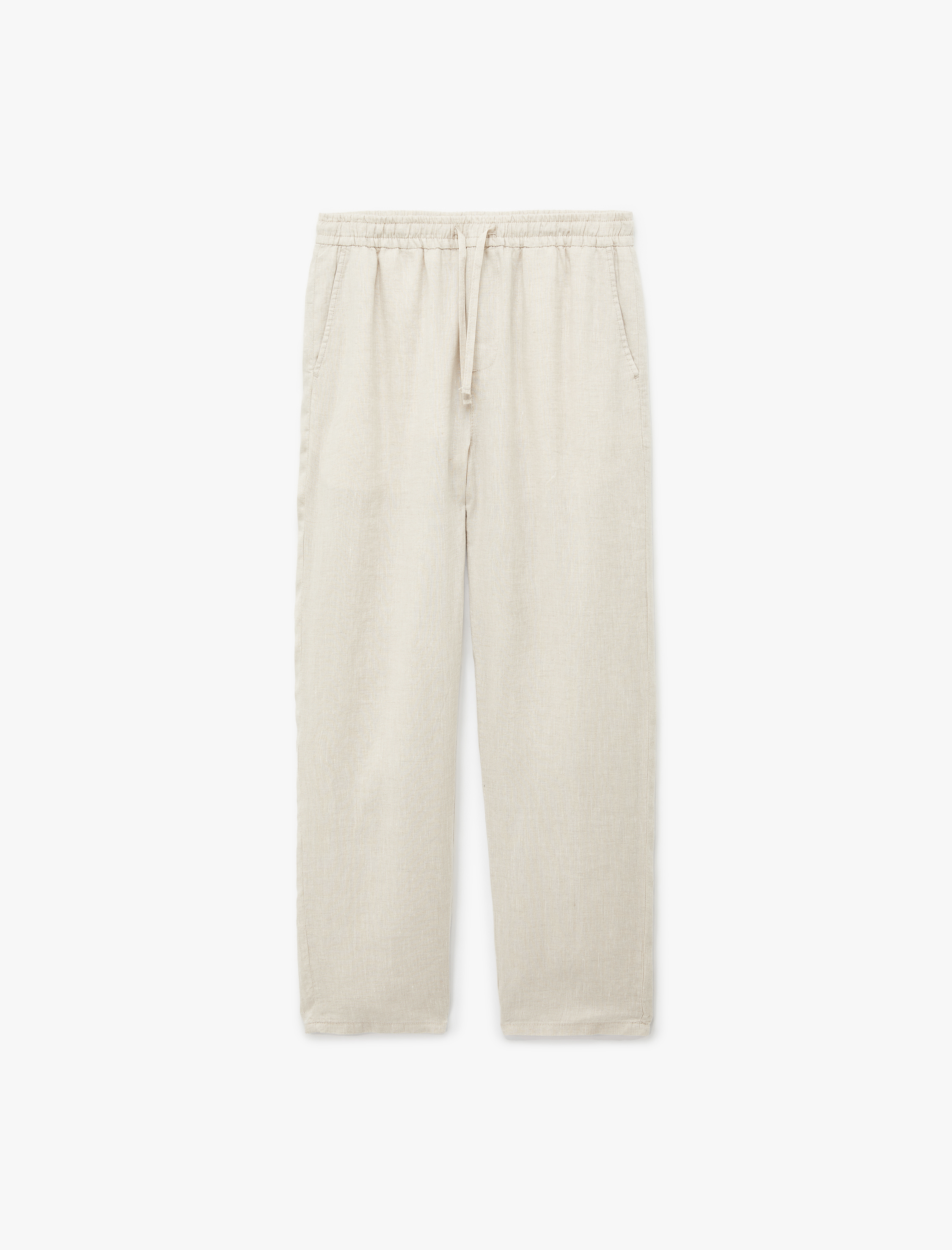   Regular Fit Cepli Beli Bağcıklı Keten Pantolon
