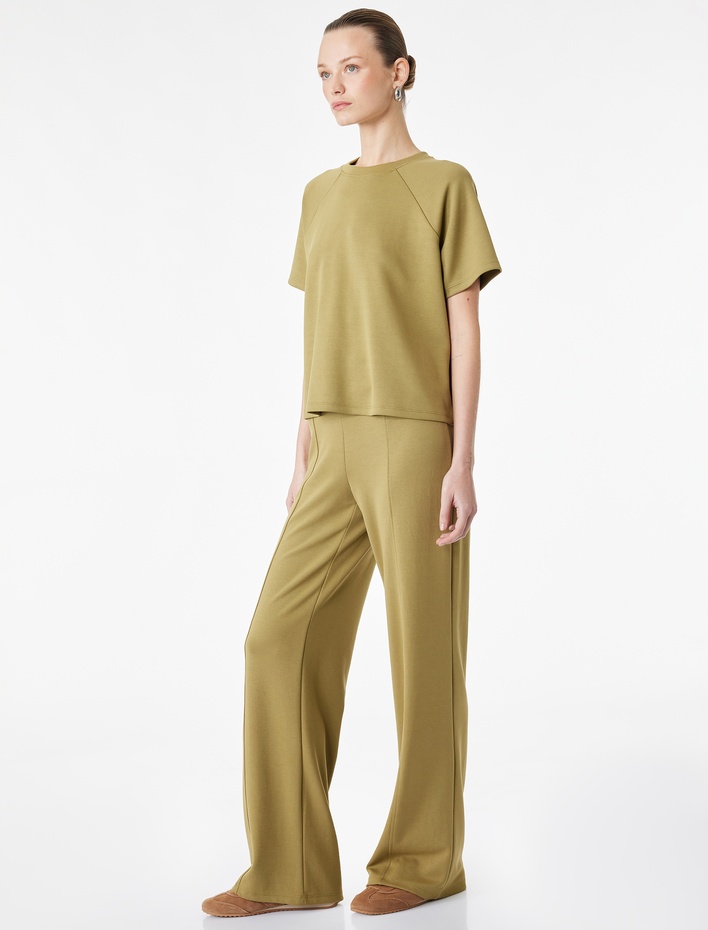  Modal Kumaş Geniş Paça Nervürlü Pantolon