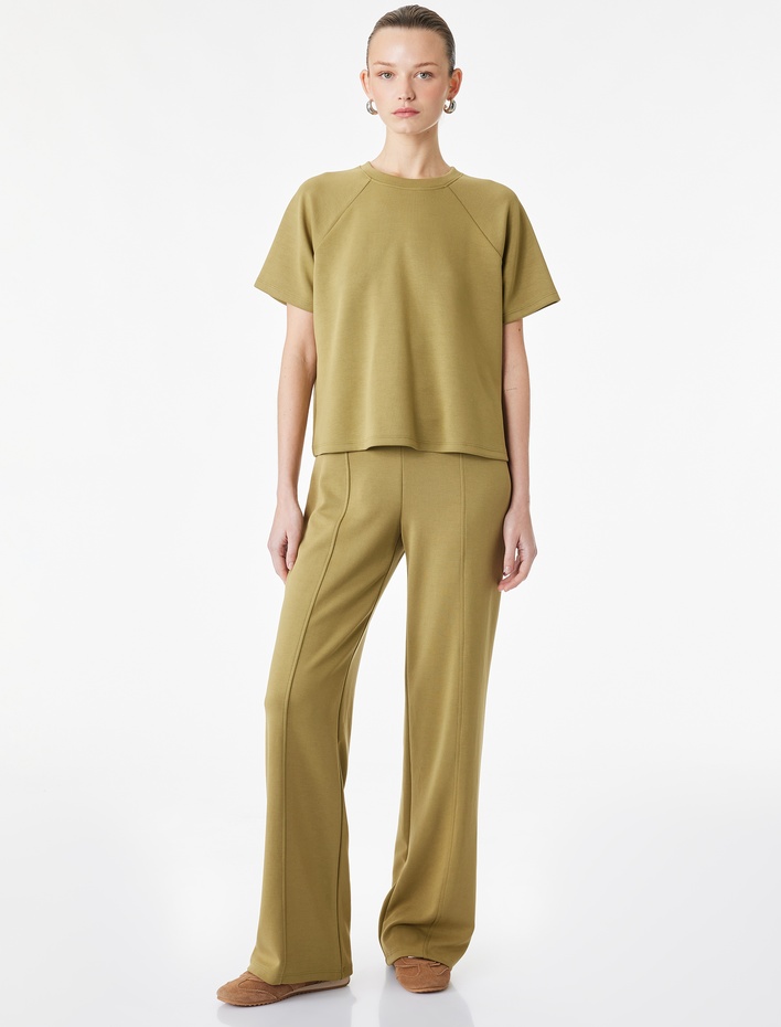  Modal Kumaş Geniş Paça Nervürlü Pantolon