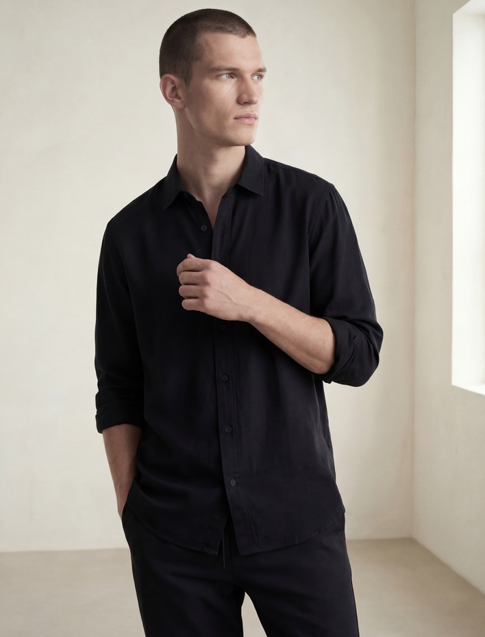  Regular Fit Pamuklu Klasik Yaka Düğmeli Uzun Kollu Gömlek