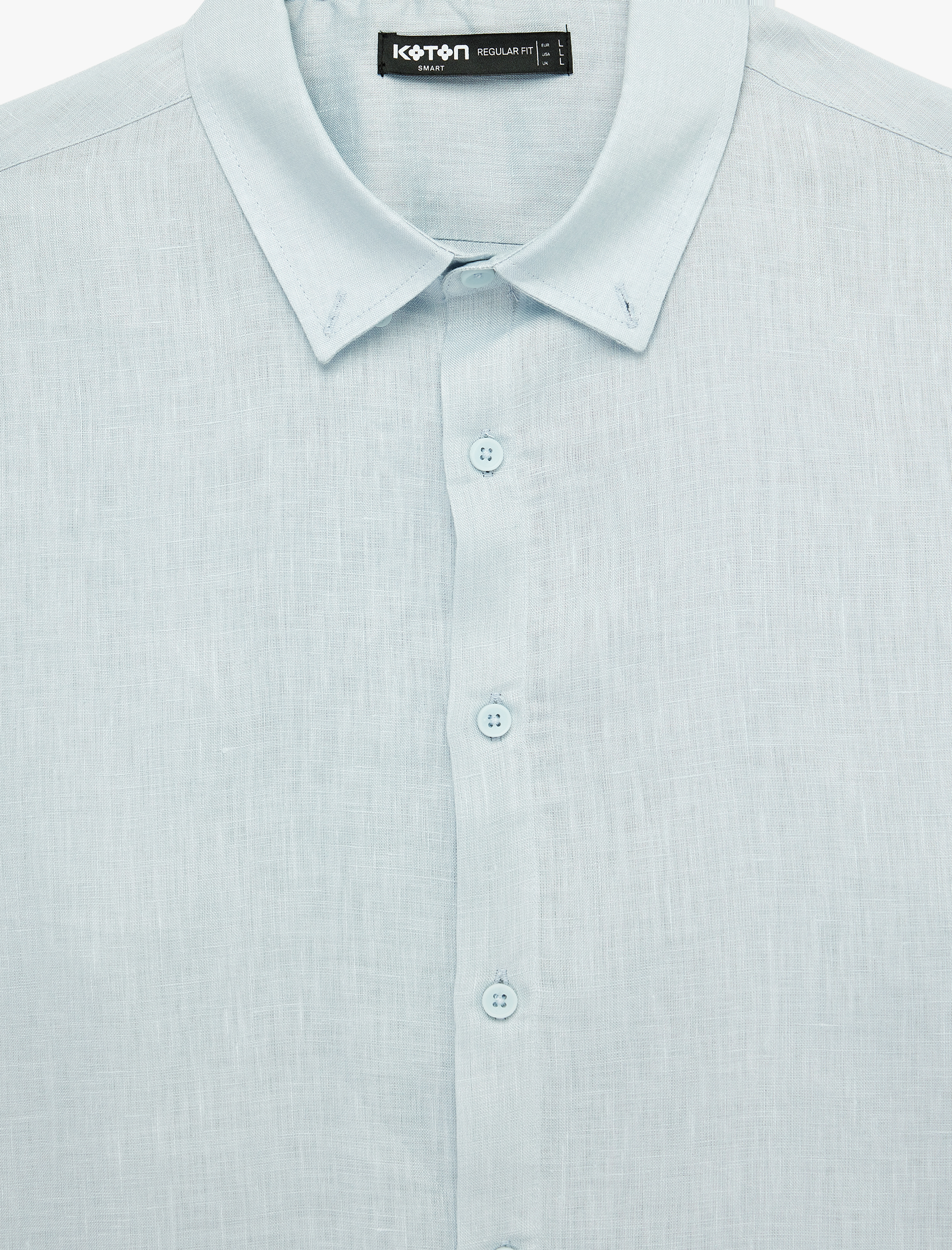   Regular Fit Düğmeli Yaka Uzun Kollu Keten Gömlek