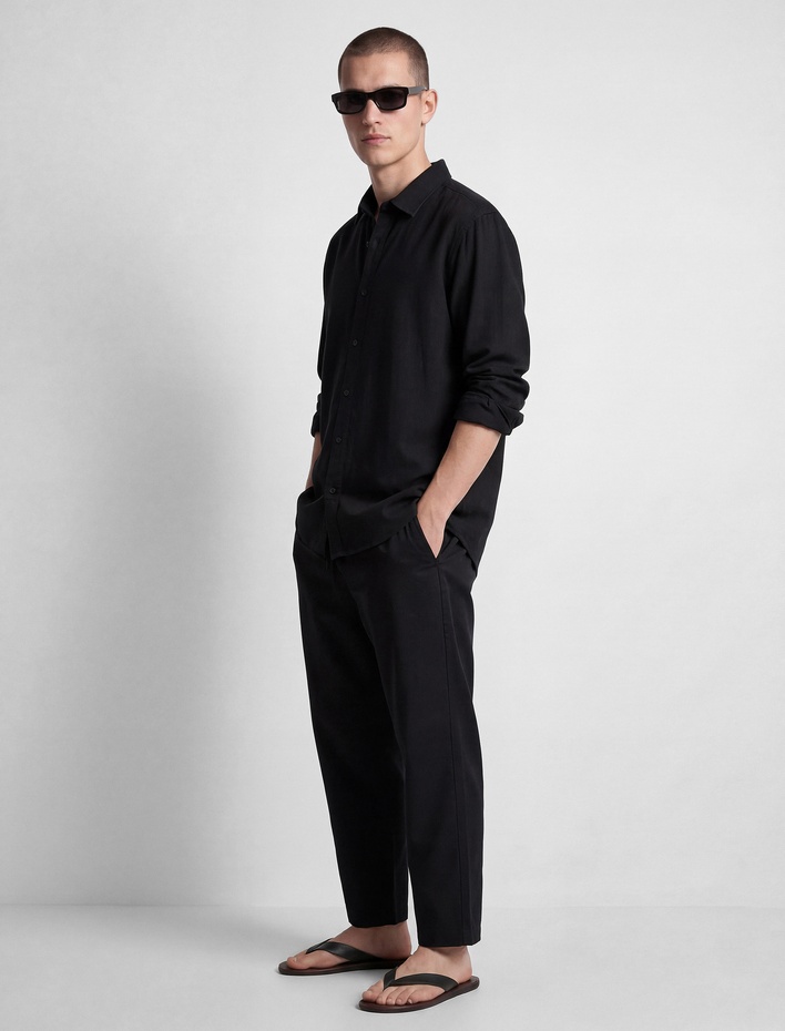  Keten Pamuk Karışımlı Cepli Beli Bağcıklı Pantolon