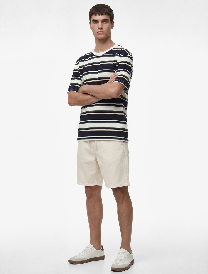  Pamuklu Rahat Kalıp Cepli Bermuda Beli Bağcıklı Baggy Jean Şort