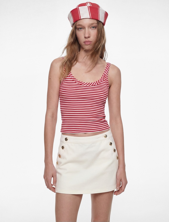  Düğme Detaylı Rahat Kalıp Pamuklu Mini Şort Etek