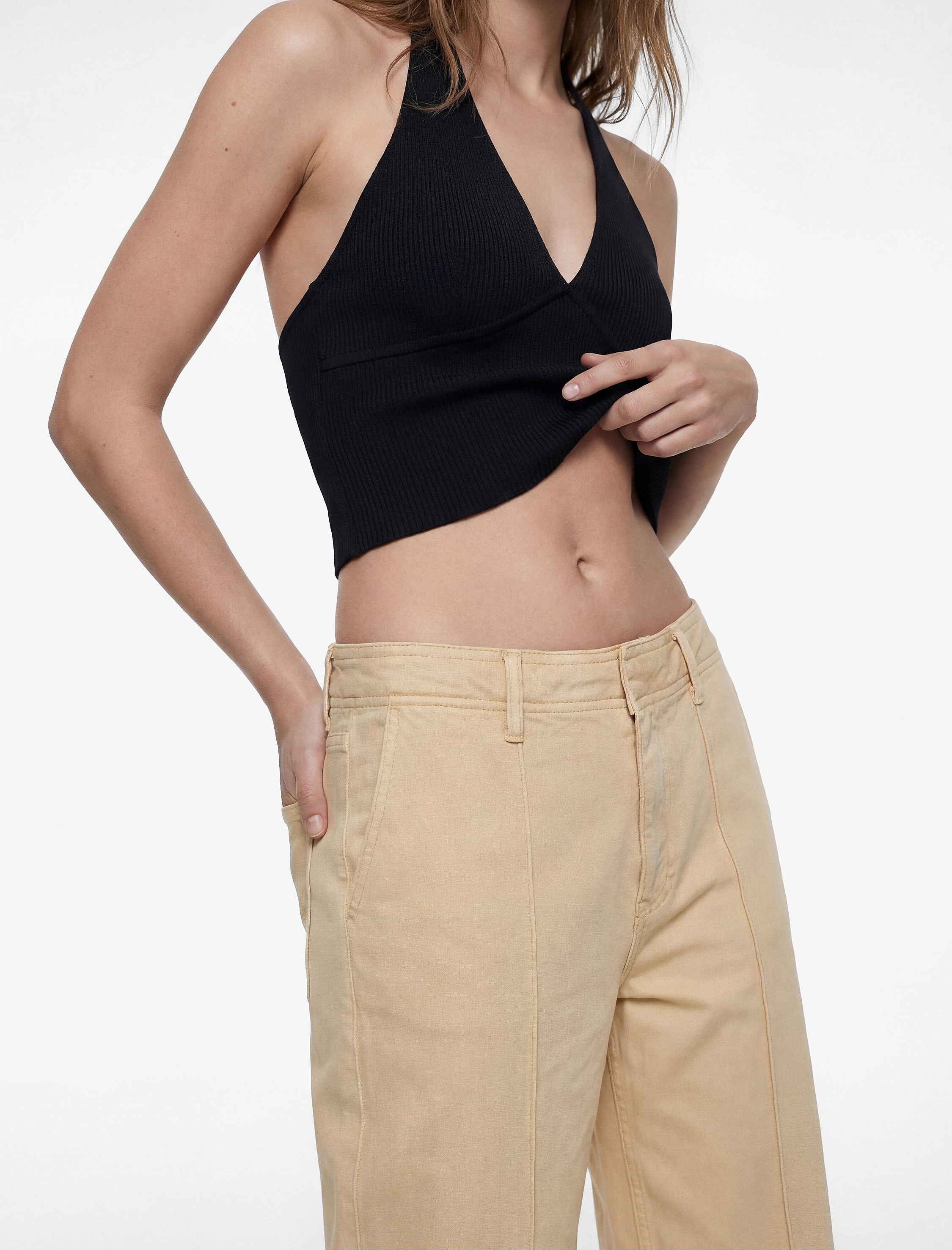   Normal Bel Cep Detaylı Nervürlü Kısa Geniş Paça Pantolon - Culotte Jeans