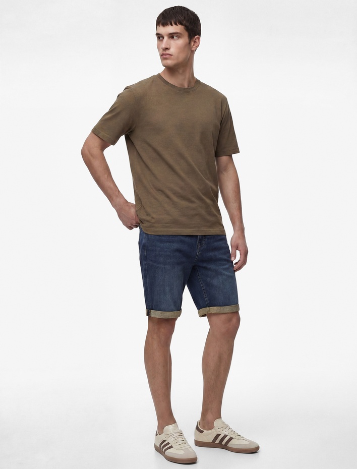  Normal Bel Pamuklu Bermuda Slim Fit Jean Şort