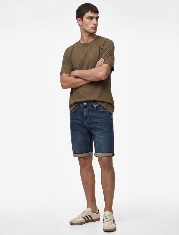  Normal Bel Pamuklu Bermuda Slim Fit Jean Şort