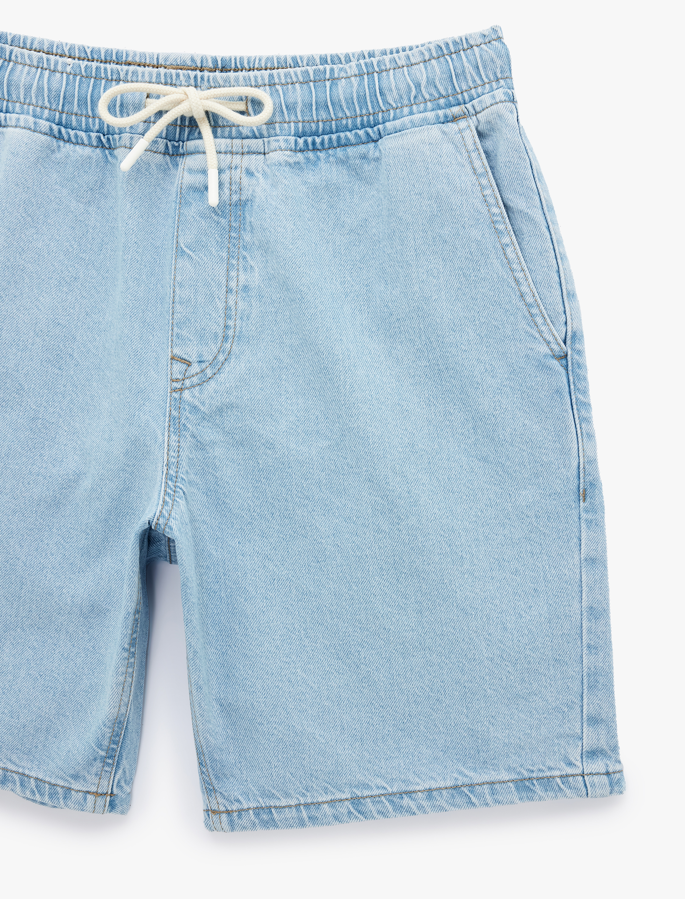   Rahat Kalıp Cepli Pamuklu Bermuda Beli Bağcıklı Baggy Jean Şort