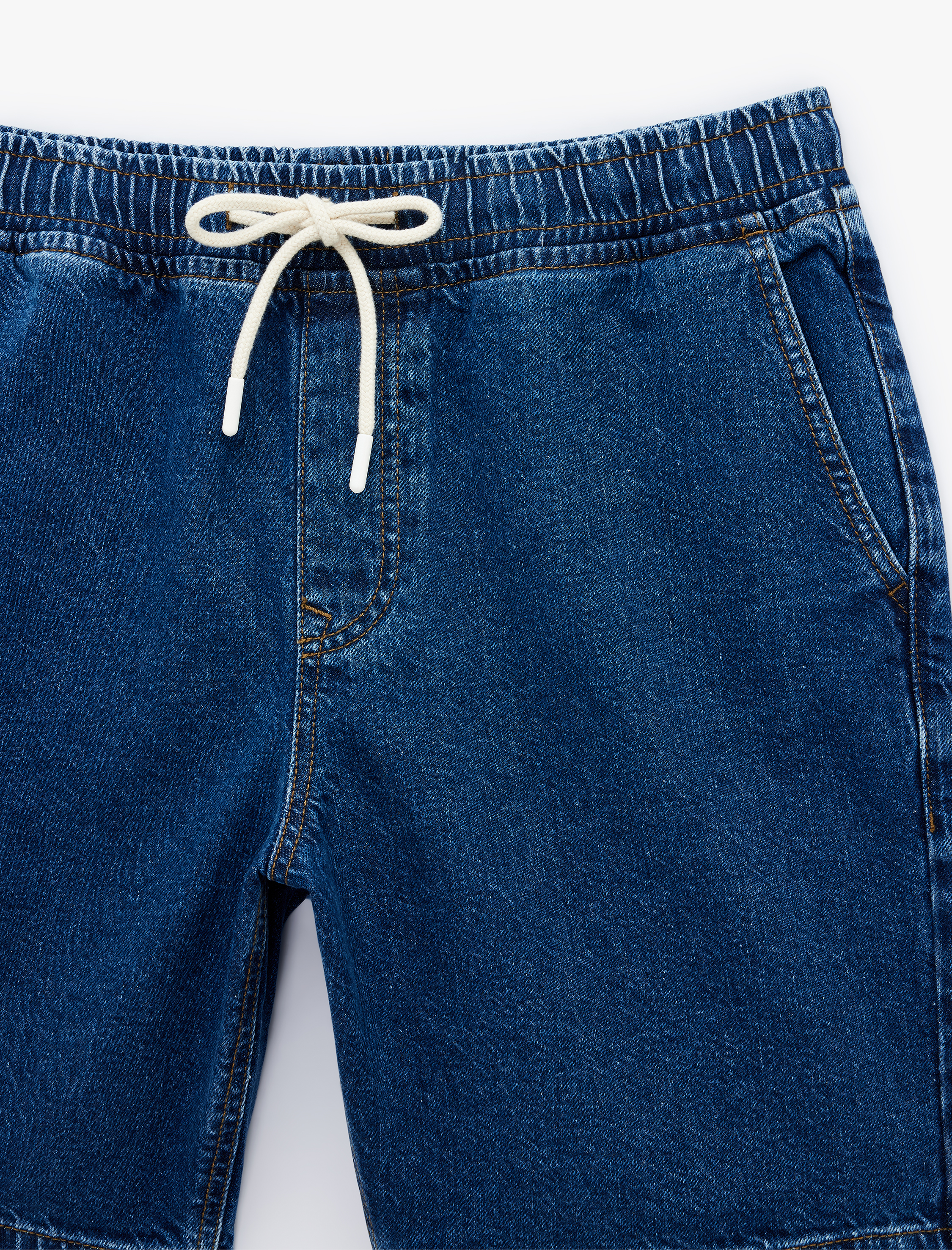   Rahat Kalıp Cepli Pamuklu Bermuda Beli Bağcıklı Baggy Jean Şort