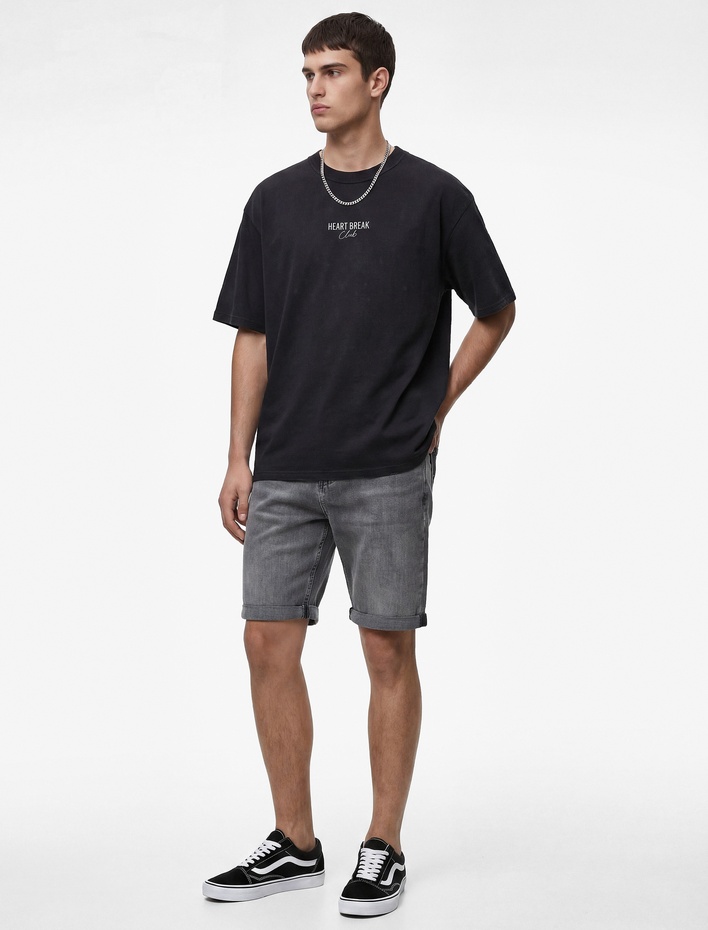  Normal Bel Pamuklu Cepli Bermuda Slim Fit Jean Şort
