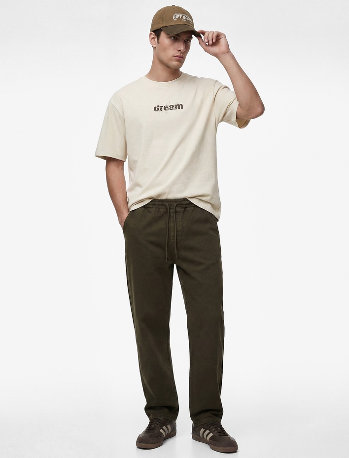  Pamuklu Cepli Bol Kalıp Beli Bağcıklı Jean Pantolon