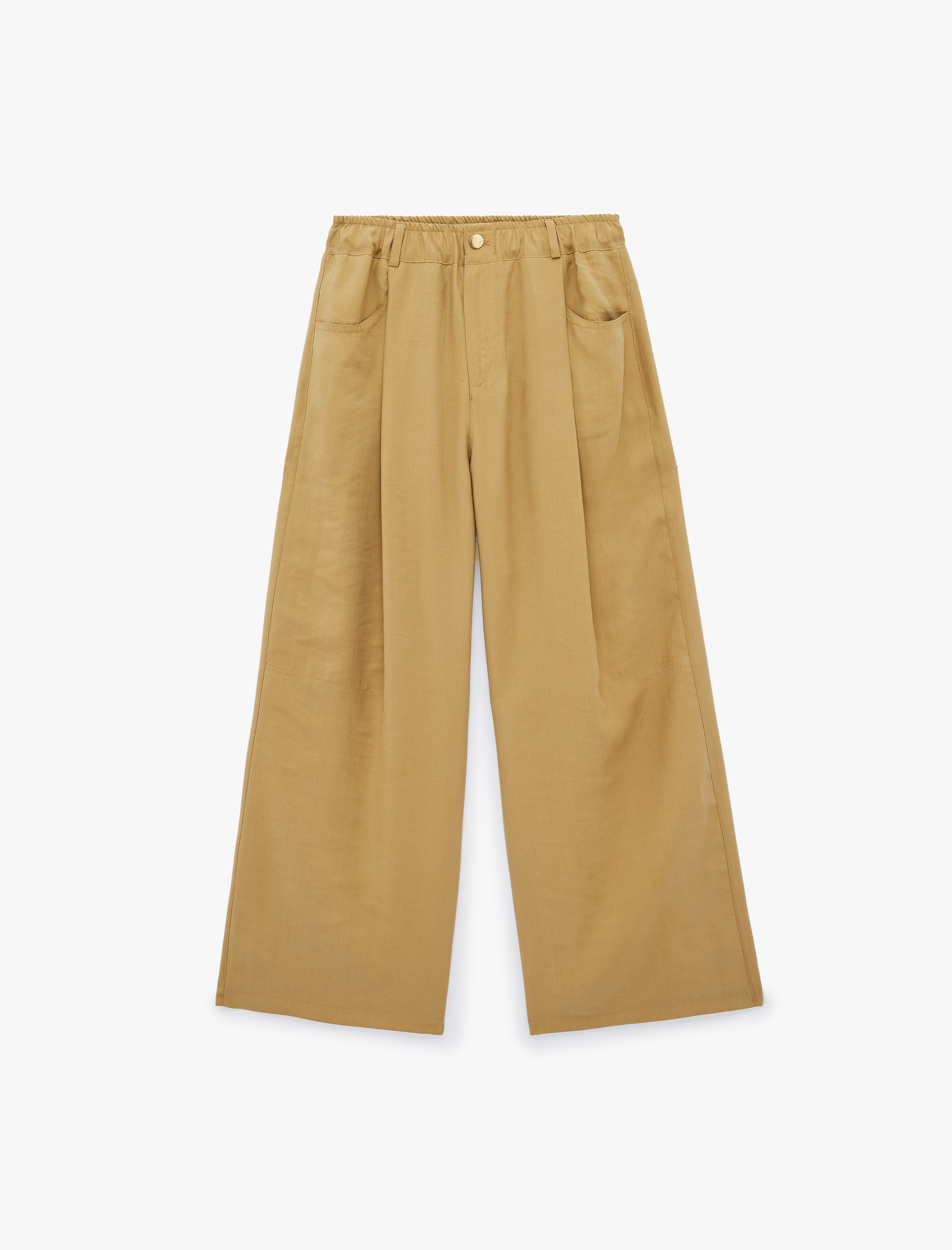   Modal Kumaş Beli Lastikli Cepli Düz Geniş Paça Baggy Pantolon
