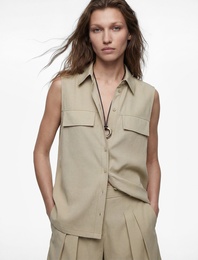 Viskon Kupro Kumaş Regular Fit Aplike Detaylı Kolsuz Gömlek