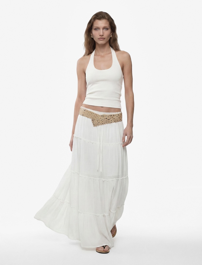  Pamuklu Ribanalı Slim Fit Sırt Dekolteli U Yaka Bluz