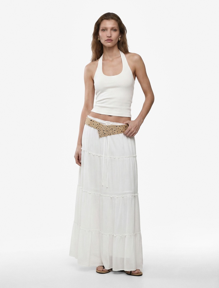  Pamuklu Ribanalı Slim Fit Sırt Dekolteli U Yaka Bluz