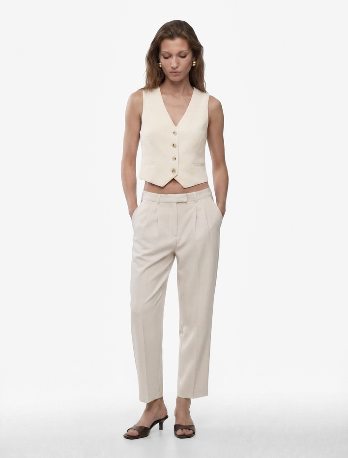  Yüksek Bel Pileli Cepli Modal Karışımlı Havuç Pantolon
