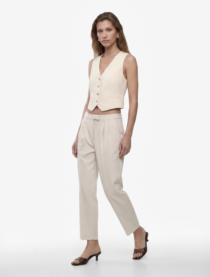  Yüksek Bel Pileli Cepli Modal Karışımlı Havuç Pantolon