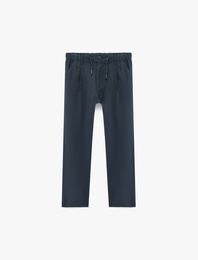 Beli Lastikli Düğmeli Viskon Basic Pantolon