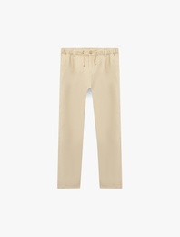 Beli Lastikli Düğmeli Viskon Basic Pantolon