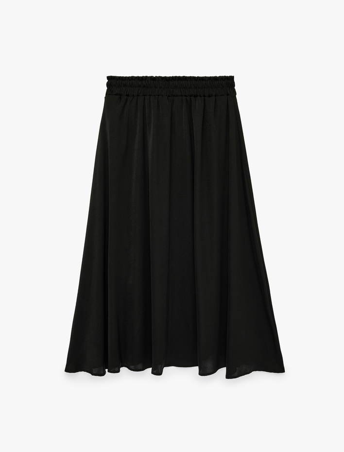  Aerobin Kumaş Pileli Midi Boy Kloş Saten Etek