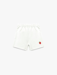 Çilek Baskı Detaylı Beli Bağlamalı Pamuklu Şort
