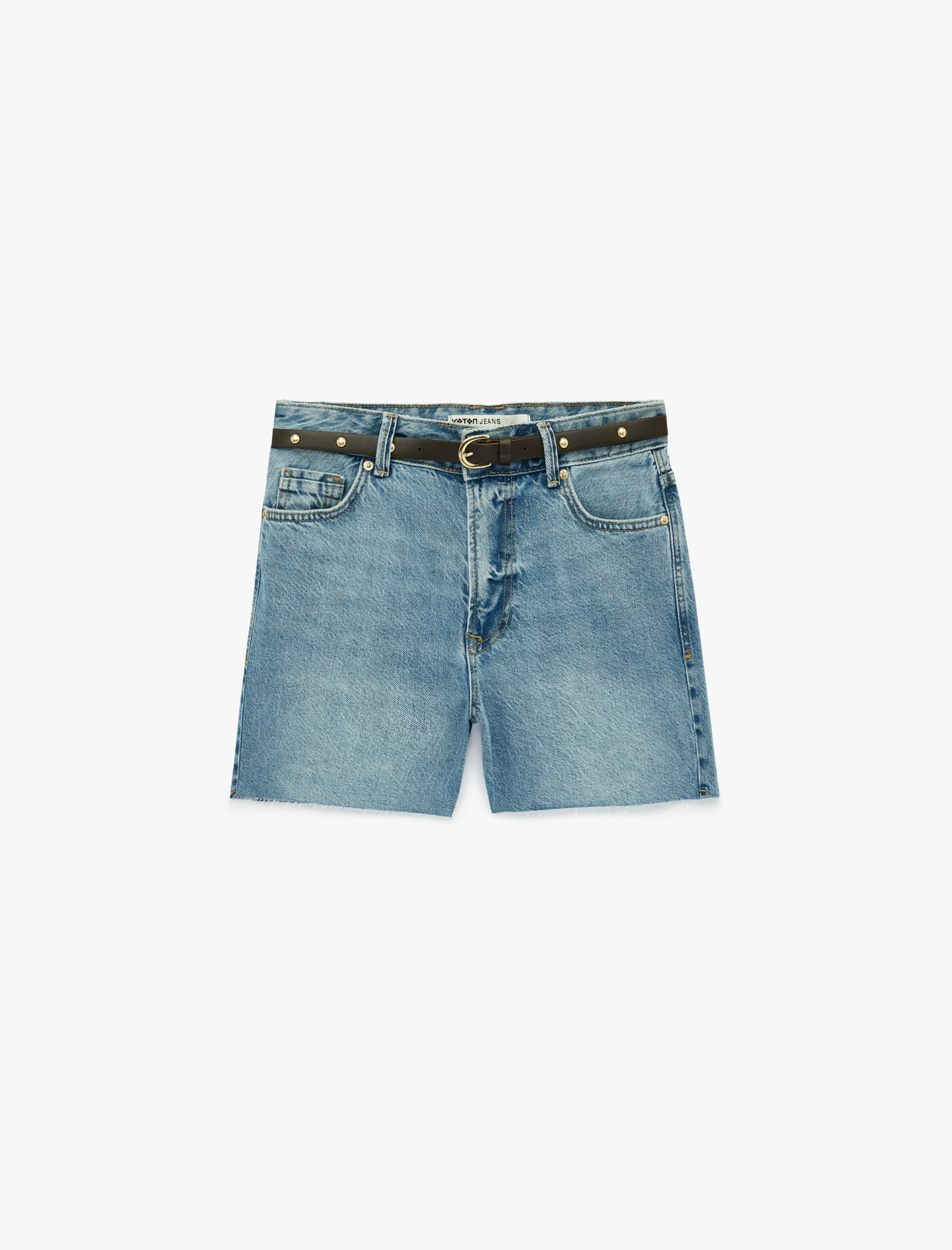   Pamuklu Kemer Detaylı Cepli Düğmeli Mini Denim Şort