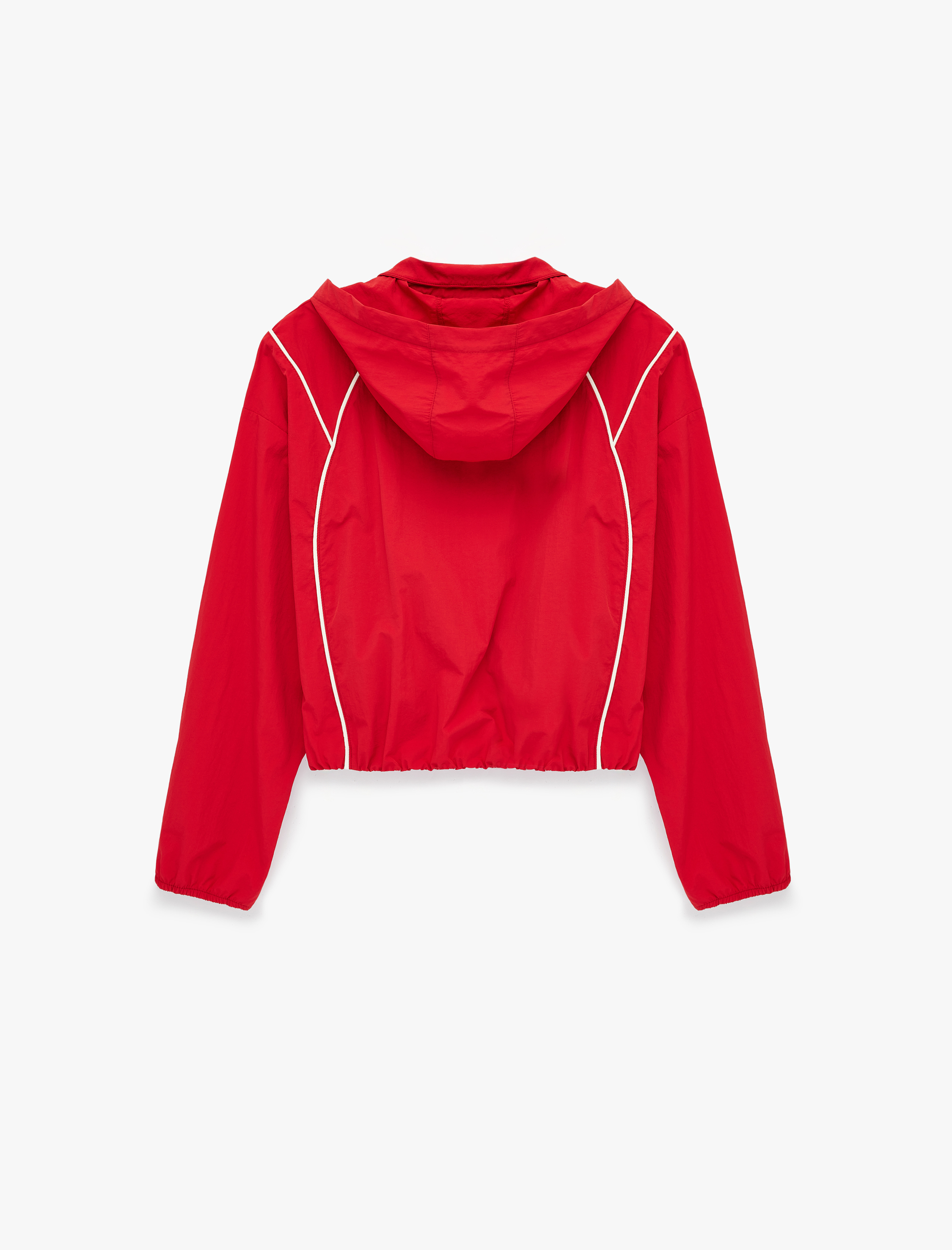   Biyeli Fermuarlı Kapüşonlu Uzun Kollu Crinkle Paraşüt Spor Ceket