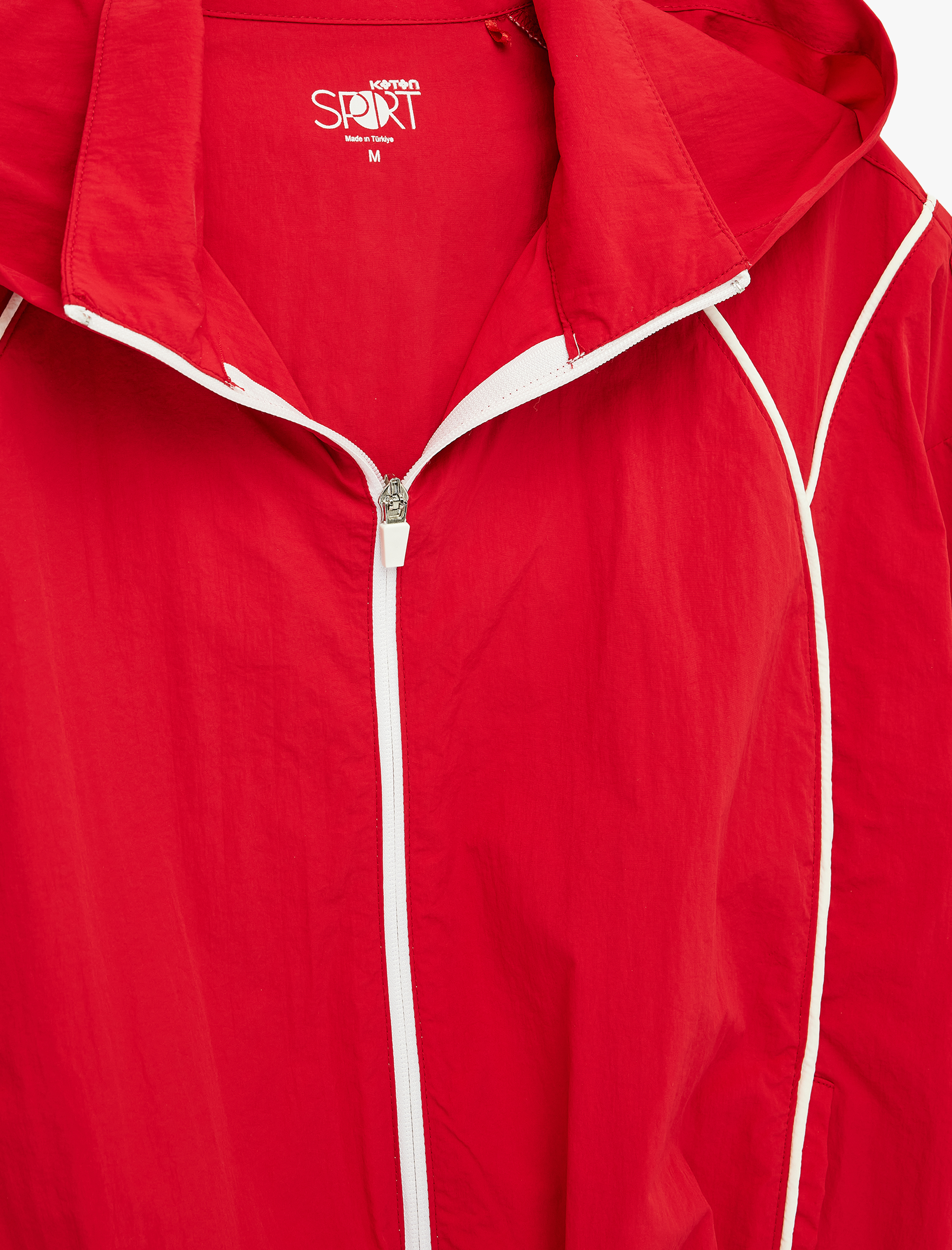   Biyeli Fermuarlı Kapüşonlu Uzun Kollu Crinkle Paraşüt Spor Ceket