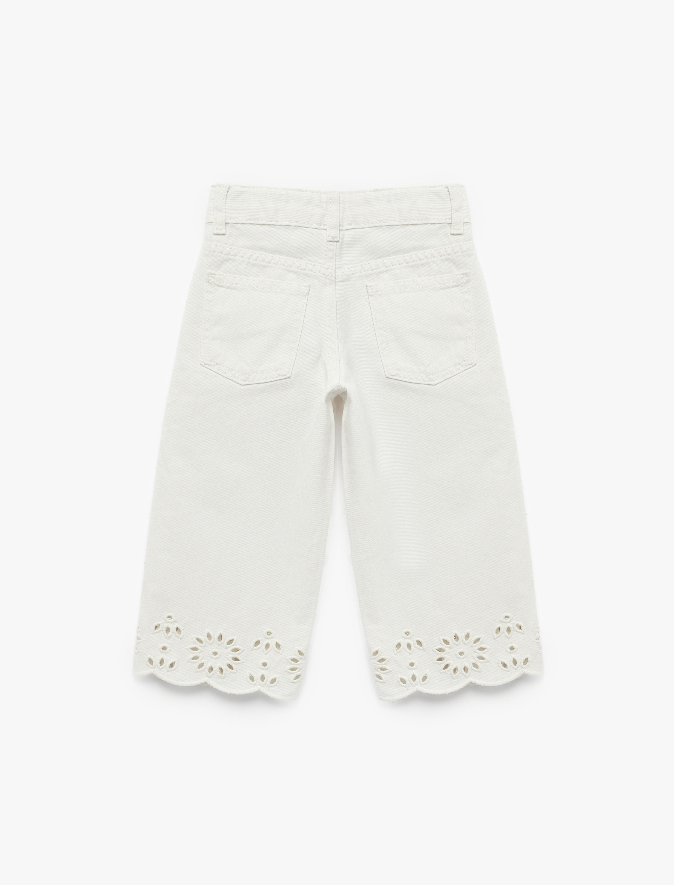  Kız Bebek Pamuklu Cepli Dantel Detaylı Geniş Paça Pantolon