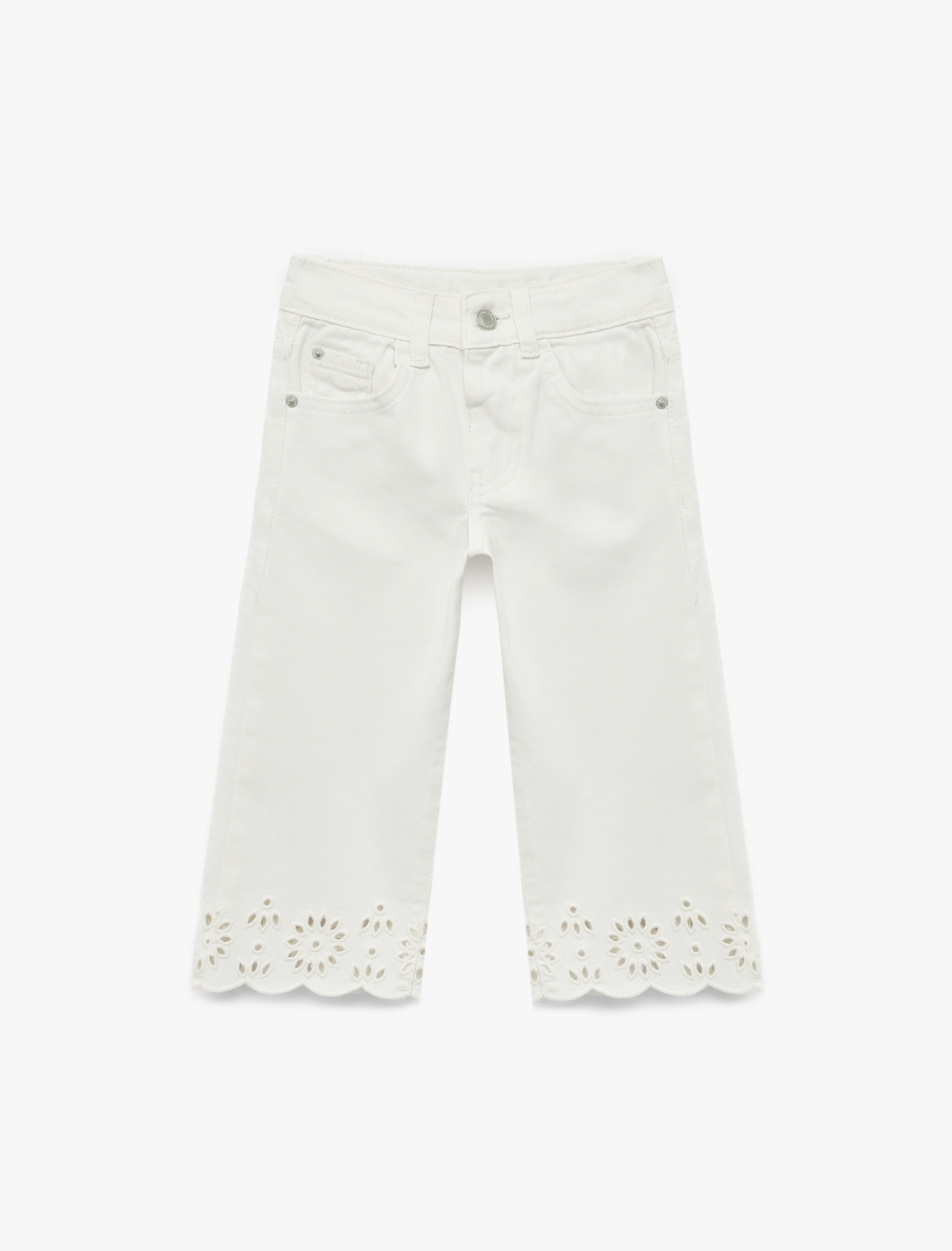  Kız Bebek Pamuklu Cepli Dantel Detaylı Geniş Paça Pantolon